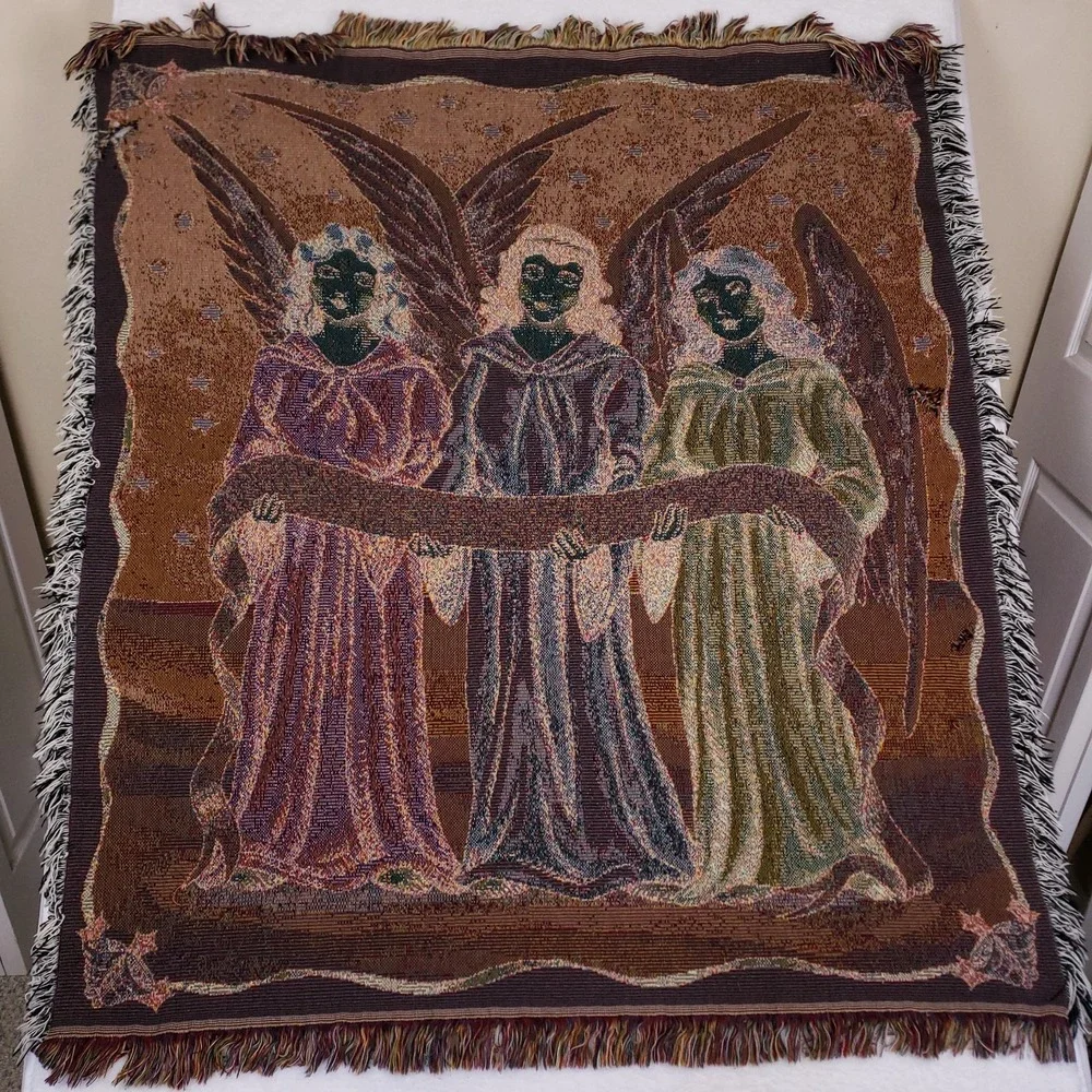 Christmas Angel Tapestry Blanket 48x53 Holiday Wall Hanging Cottagecore‎ Decor